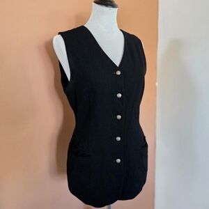 SOLD - Vintage 1990s Ann Taylor Black Wool Vest / Waistcoat / Small